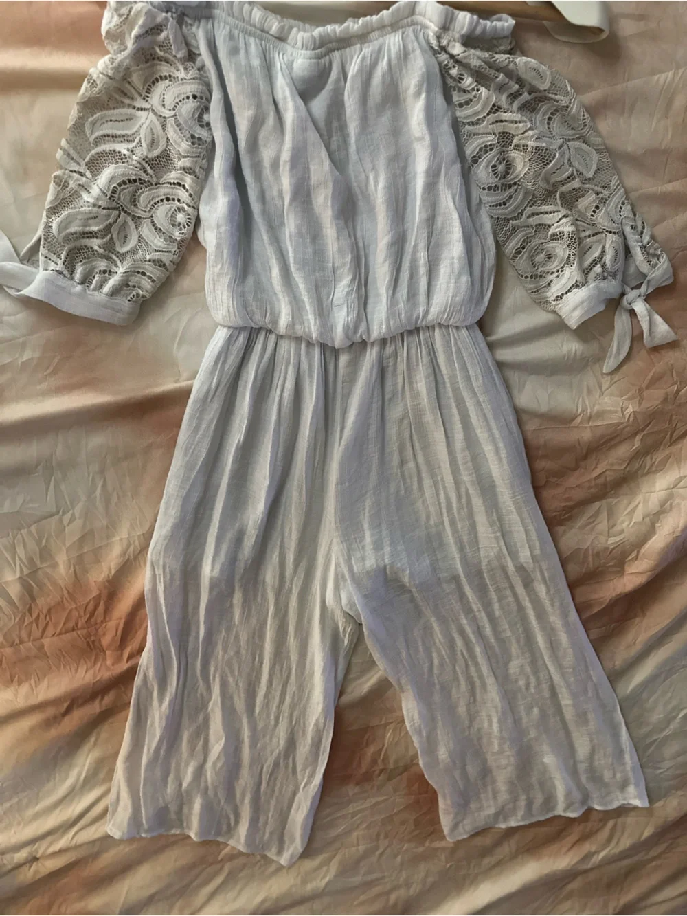 by & by girl | Big Girl White Lace Wide Leg Dressy Pants Jumpsuit | Size 10/12Y
